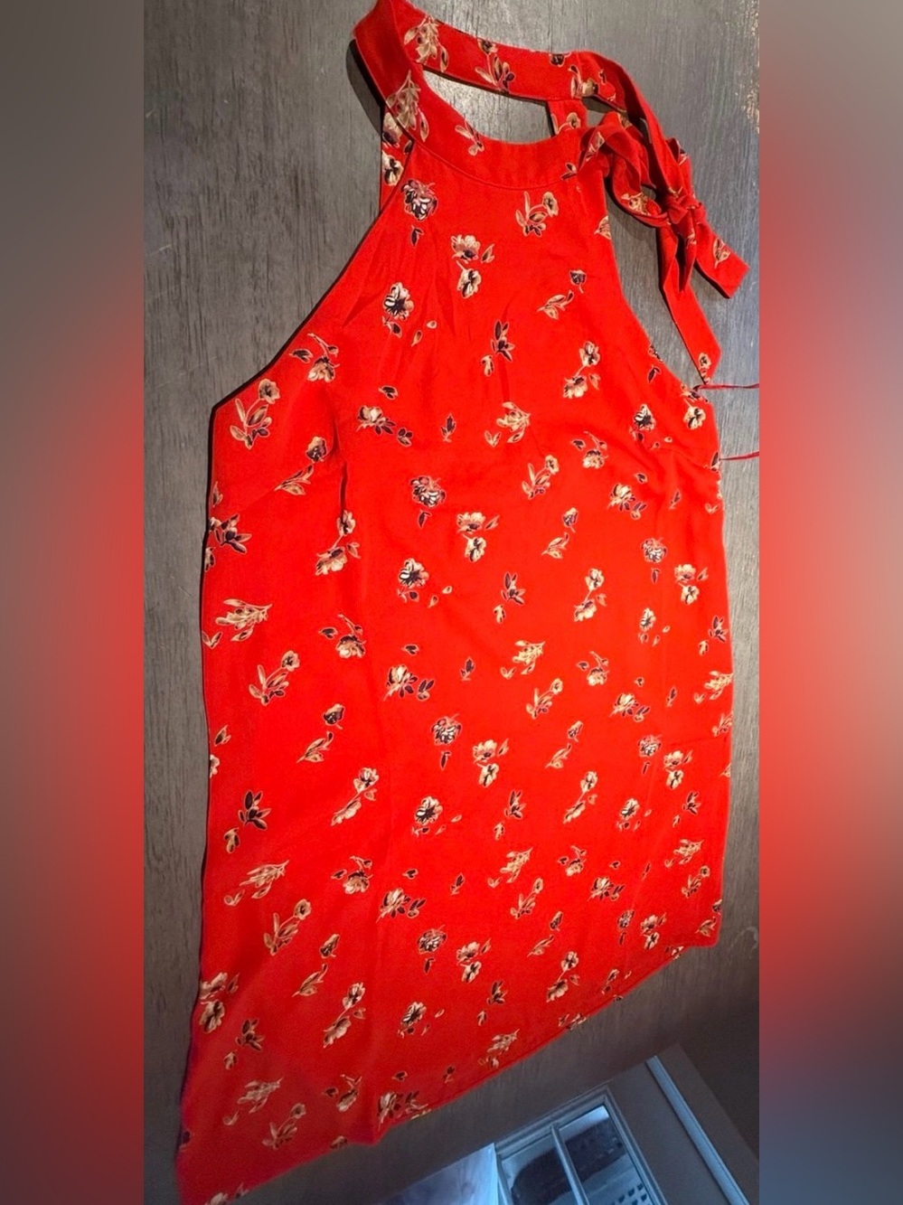19 Cooper Red Floral Halter Mini Dress with Tie Shoulder